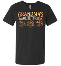Load image into Gallery viewer, Grandma's Favorite Turkeys Funny Fall Shirts Funny Grandma Shirts v-nck dark gray