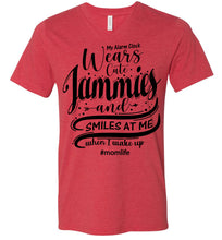 Load image into Gallery viewer, My Alarm Clock Wears Cute Jammies And Smiles At Me When I Wake Up Cute New Mom Shirts canvas v-neck heather red