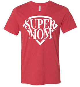 Super Mom T Shirt v-neck  heather red
