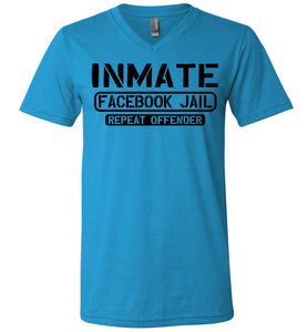 Inmate Facebook Jail Repeat Offender Facebook Jail T Shirt neon blue v-neck
