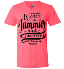 Load image into Gallery viewer, My Alarm Clock Wears Cute Jammies And Smiles At Me When I Wake Up Cute New Mom Shirts canvas v-neck pink