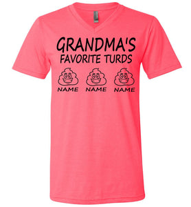 Grandma's Favorite Turds Funny Grandma T-Shirt  v-neck pink