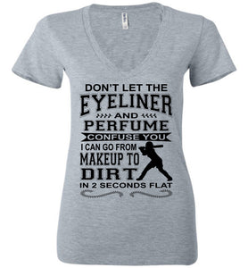 Makeup And Dirt Funny Softball Shirts v-neck athletic heather