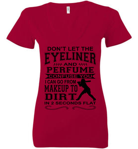Makeup And Dirt Funny Softball Shirts v-neck red