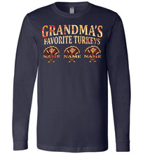 Load image into Gallery viewer, Grandma's Favorite Turkeys Funny Fall Shirts Funny Grandma Shirts LS premium navy