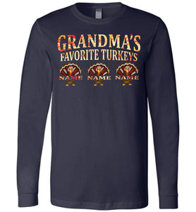Grandma's Favorite Turkeys Funny Fall Shirts Funny Grandma Shirts LS premium navy