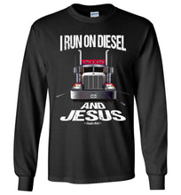 Load image into Gallery viewer, I Run On Diesel And Jesus Christian Trucker LS T Shirts black