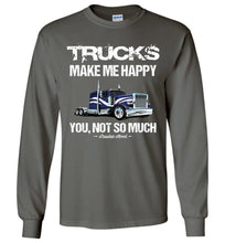 Load image into Gallery viewer, Trucks Make Me Happy Funny Trucker T Shirt Long Sleeve charcoal