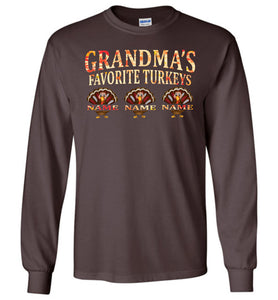 Grandma's Favorite Turkeys Funny Fall Shirts Funny Grandma Shirts LS chocolate 