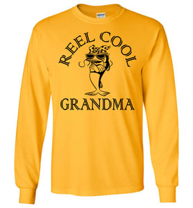Reel Cool Grandma Long Sleeve Fishing Grandma T Shirt yellow