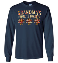 Load image into Gallery viewer, Grandma's Favorite Turkeys Funny Fall Shirts Funny Grandma Shirts LS navy