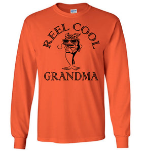 Reel Cool Grandma Long Sleeve Fishing Grandma T Shirt orange