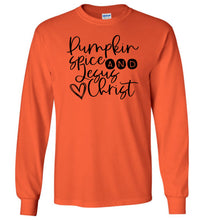 Load image into Gallery viewer, Pumpkin spice and Jesus Christ Long Sleeve T-Shirt orange