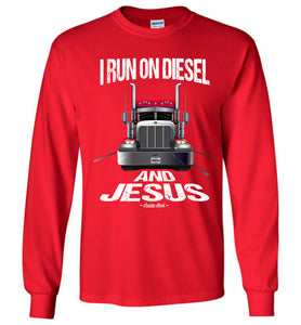 I Run On Diesel And Jesus Christian Trucker LS T Shirts red