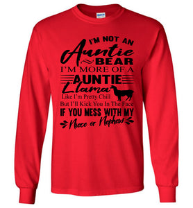 Auntie Llama Shirt | Auntie Bear Shirt | Funny Aunt Long Sleeve Shirts red