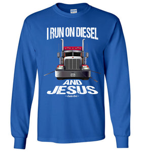 I Run On Diesel And Jesus Christian Trucker LS T Shirts royal
