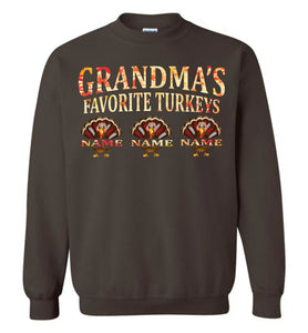 Grandma's Favorite Turkeys Funny Grandma Sweatshirt chocolate  