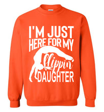 Load image into Gallery viewer, I'm Just Here For My Flippin' Daughter Gymnastics Sweatshirt orange