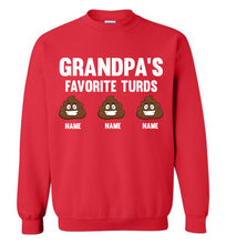 Load image into Gallery viewer, Grandpa's Favorite Turds Funny Grandpa Sweatshirt red