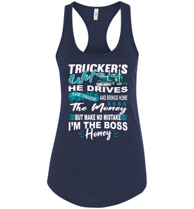 I'm The Boss Honey Funny Trucker Wife Tank Top racerback navy