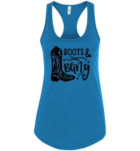 Boots And Bling Cowgirl Tank Tops | Cowgirl Gifts racerback blue 