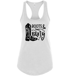 Boots And Bling Cowgirl Tank Tops | Cowgirl Gifts racerback white 