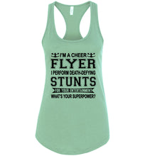 Load image into Gallery viewer, I'm A Cheer Flyer What's Your Superpower? Cheer Flyer Tank Top racerback mint