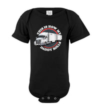 Load image into Gallery viewer, This Is How My Daddy Rolls Trucker Kid's LTL Trucker Tee  bodysuit black
