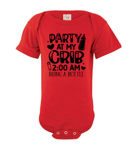 Funny Baby Onesie Quotes, Party At My Crib, Funny Baby Gifts red