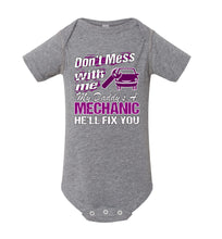Load image into Gallery viewer, My Daddy's A Mechanic He'll Fix You Mechanic Kids onesie gray