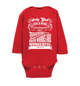 Only God Could Make Something This Cute Christian Baby Onesie ls red