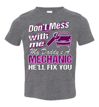 Load image into Gallery viewer, My Daddy's A Mechanic He'll Fix You Mechanic Kids T Shirt gray