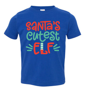 Santa's Cutest Elf Christmas Shirts toddler blue