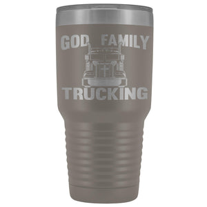 God Family Trucking Trucker Travel Cup | Trucker Tumblers pewter