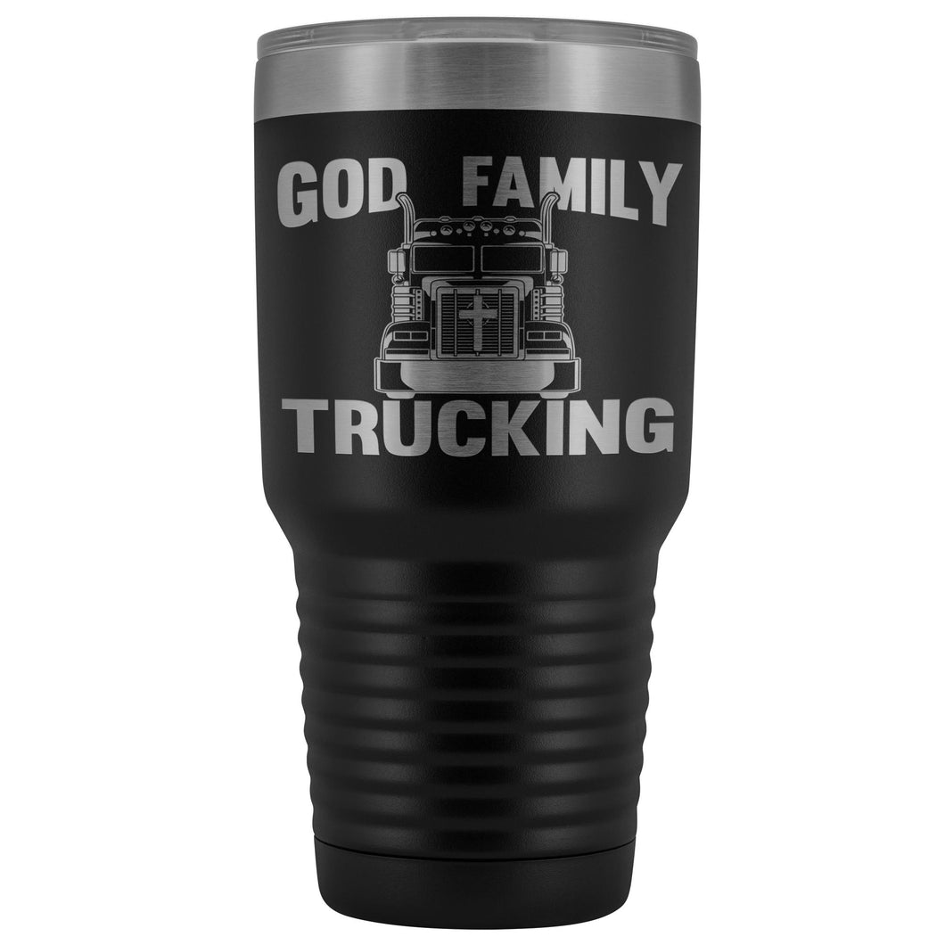 God Family Trucking Trucker Travel Cup | Trucker Tumblers black