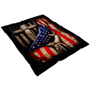 Cross Behind American Flag Christian Blanket Throws 4