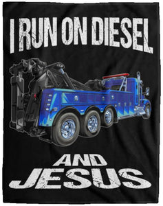 I Run On Diesel And Jesus Tow Trucker Fleece Throw Blanket 2