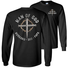 Load image into Gallery viewer, Christian Quote LS Shirt, Man Of God Husband Dad Papa black