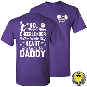 So There's This Cheerleader Who Stole My Heart Daddy Cheer Dad Shirts purple