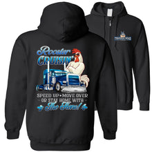 Load image into Gallery viewer, Rooster Crusin' Funny Trucker Hoodie Sweatshirt black zip up