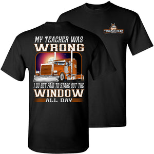 My Teacher Was Wrong Paid To Stare Out The Window Funny Trucker Shirts black