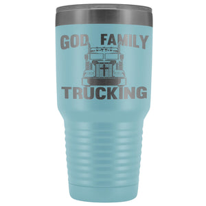God Family Trucking Trucker Travel Cup | Trucker Tumblers light blue