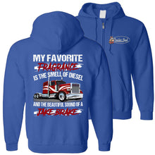 Load image into Gallery viewer, Diesel And Jake Brake Trucker Hoodie royal zip up