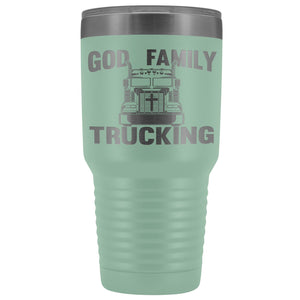 God Family Trucking Trucker Travel Cup | Trucker Tumblers teal