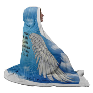 Psalms 91:4 KJV Angel Wings Christian Hooded Blanket 5