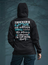Load image into Gallery viewer, I'm The Boss Honey Funny Truckers Wife Hoodie mock up
