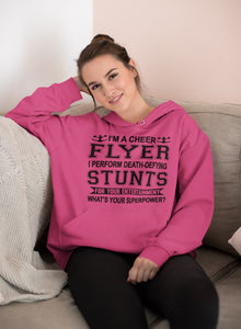 I'm A Cheer Flyer What's Your Superpower? Cheer Flyer Hoodies mock up pink