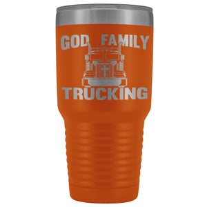 God Family Trucking Trucker Travel Cup | Trucker Tumblers orange