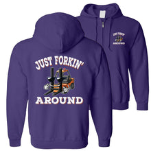 Load image into Gallery viewer, Just Forkin' Around Funny Forklift Hoodies zip up purple