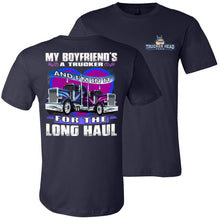 Load image into Gallery viewer, My Boyfriend's A Trucker Truckers Girlfriend T-Shirts | Trucker Head navy